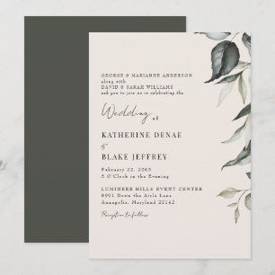 Champagner Botanisches Blattwerk Hochzeit Einladung