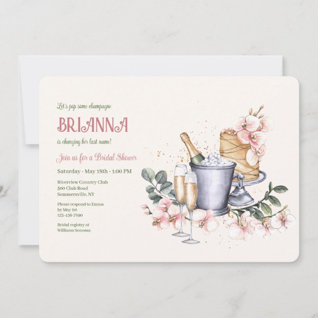 Champagner-Brautparty Einladung (Vorderseite)