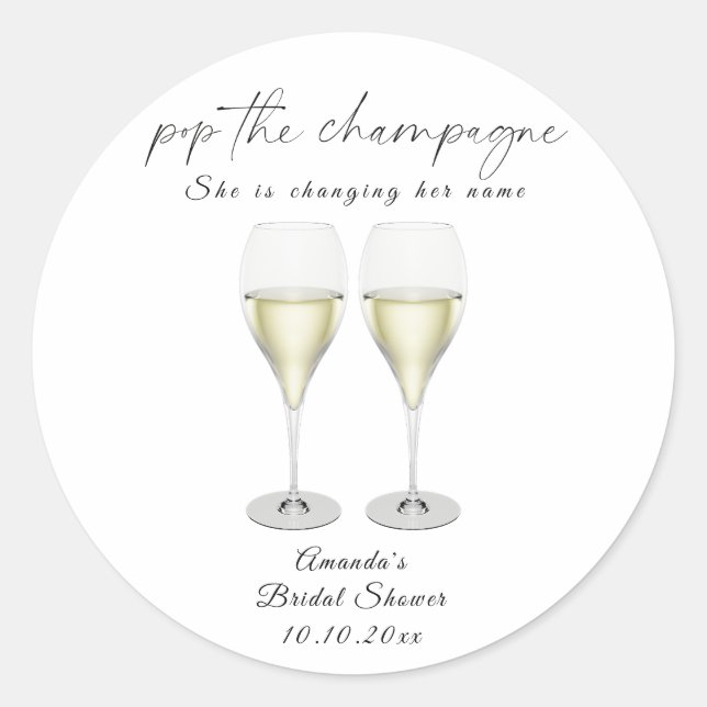 Champagner Bridal Shower Runder Aufkleber (Vorderseite)