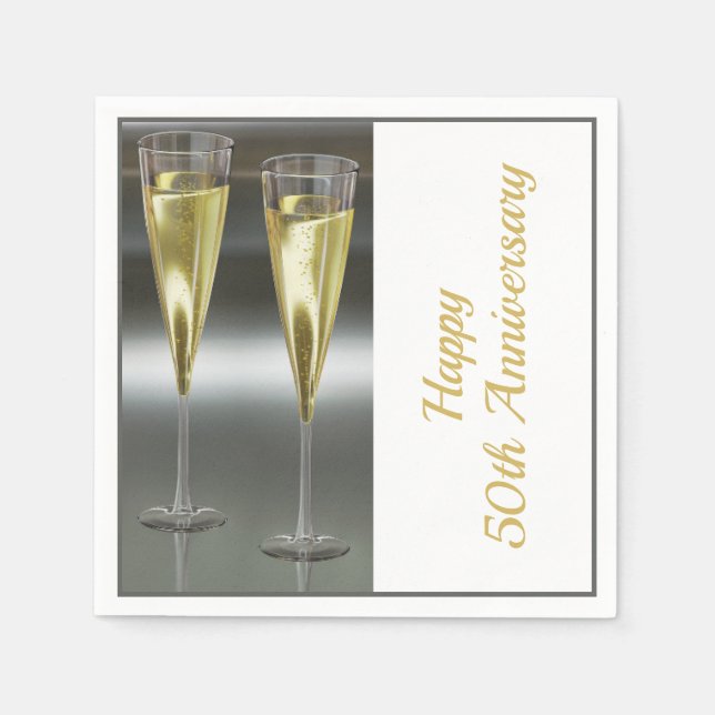 Champagner Brille 50. Hochzeitliches Party Serviette (Vorderseite)