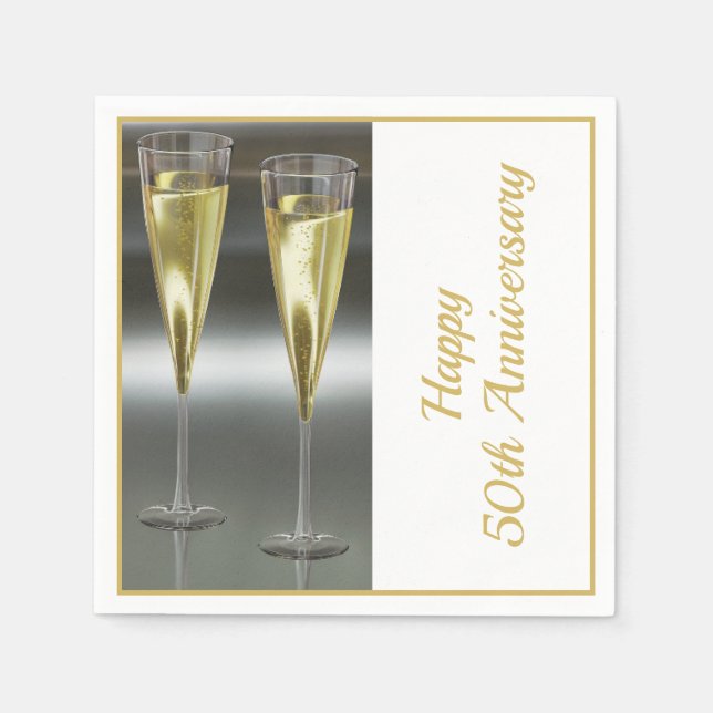 Champagner Brille 50. Hochzeitliches Party Serviette (Vorderseite)