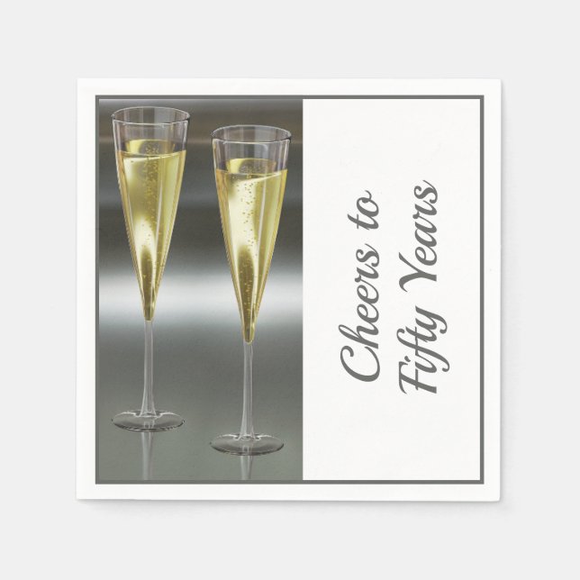 Champagner Brille 50. Hochzeitliches Party Serviette (Vorderseite)