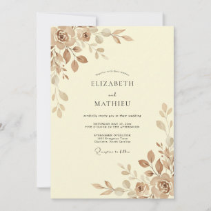 Champagner-Bronze-Blüten-Hochzeit Einladung