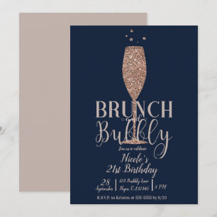 Champagner-Brunch Glitzernde Rose Gold Navy Geburt Einladung