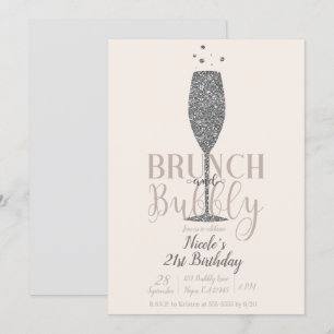 Champagner-Brunch und prickelndes Silber-Glitter-G Einladung