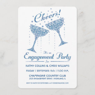 Champagner Cheer Verlobung Einladung Blue