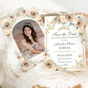 Champagner Cream Floral Sweet 16 Quinceañera Foto Save The Date