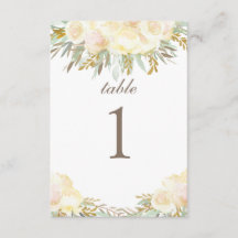 Champagner-Crem-Hochzeitstischkarte | Floral