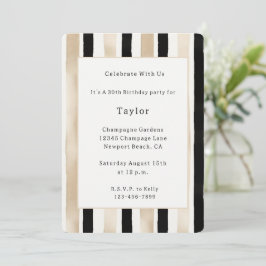 Champagner Creme Schwarz Weiß Streifen Geburtstag Einladung