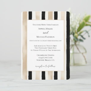 Champagner Creme Schwarz Weiß Streifen Hochzeit Einladung
