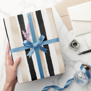 Champagner Creme Schwarz Weiß Streifen Hochzeit Geschenkpapier