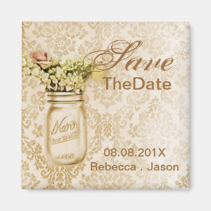 Champagner-Damask-Mason-Glas-Save-the-Date-Hochzei Magnet