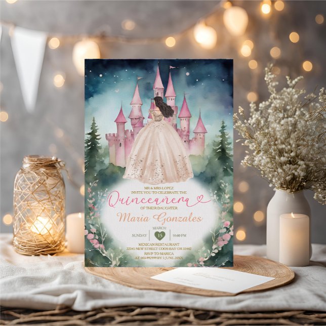 Champagner Dress Forest Pink Castle 15 Quinceañera Einladung (Von Creator hochgeladen)
