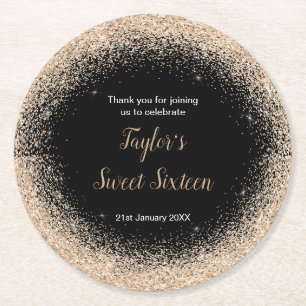 Champagner Dress Imitate Glitzer Sweet 16 Birthday Runder Pappuntersetzer