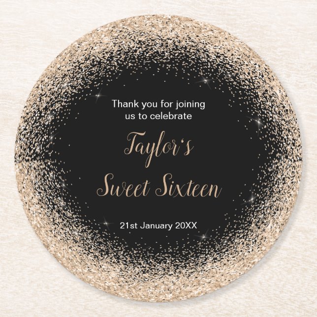 Champagner Dress Imitate Glitzer Sweet 16 Birthday Runder Pappuntersetzer (Vorderseite)
