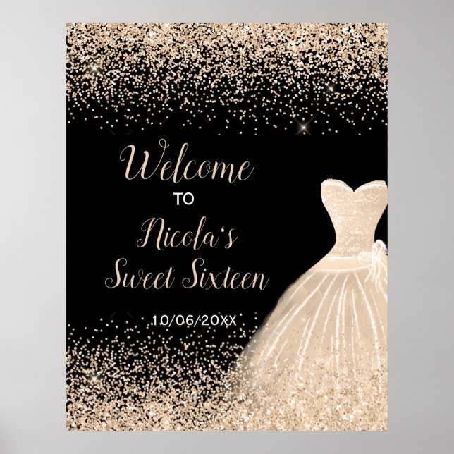 Champagner Dress Imitats Glitzer Sweet 16 Willkomm Poster (Vorne)