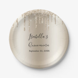 Champagner Dripping Glitzer Elegante Quinceanera Pappteller