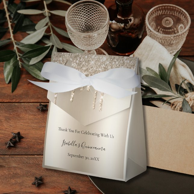 Champagner Driving Glitzer Quinceanera Gefälligkei Geschenkschachtel (Champagne Dripping Glitter Favor Boxes for Weddings, Quinceanera's, Bridal Showers, and Birthday's)
