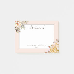 Champagner Elfenbein Rosa Florale Brautjungfer Post-it Klebezettel