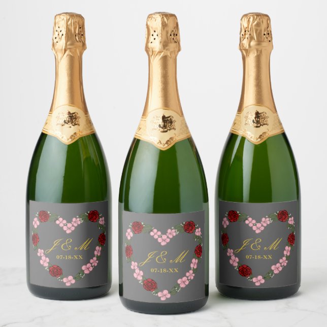 Champagner-Etikett Hochzeit grau (Flaschen)