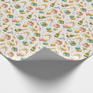 Champagner-Feier – Wasserfarben-Geburtstagsdesign Geschenkpapier