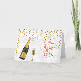 Champagner Flasche Glas Confetti Neujahr Feiertagskarte