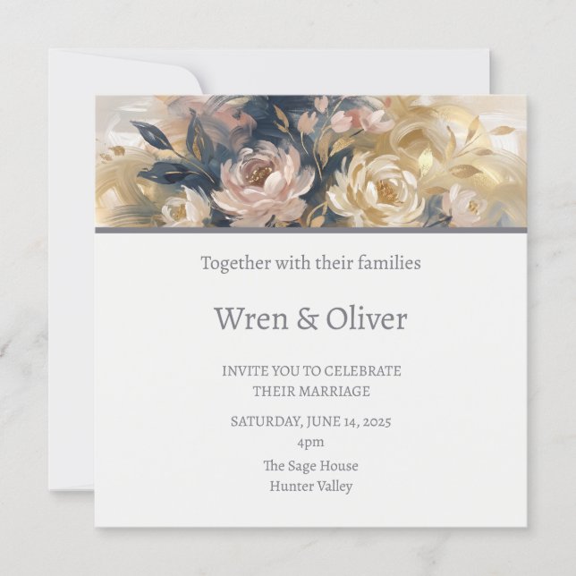 Champagner Florale Hochzeit Einladung (Vorderseite)