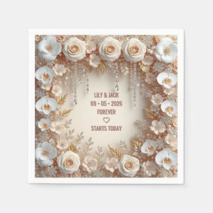 Champagner Florale Hochzeit Weiße und Goldene Blum Serviette