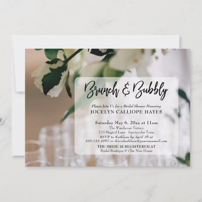 Champagner Foto Brunch & Bubbly Handschrift Einladung (Vorderseite)