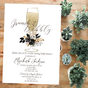 Champagner Glas Schwarze Rosen Brunch & Bubbly Einladung