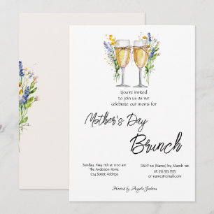Champagner-Glas-Wildblume-Muttertags-Brunch Einladung
