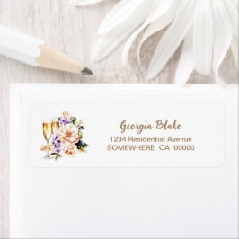 Champagner Glass Peach Floral Return Address Label