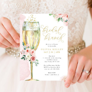 Champagner Glass Pink und Gold Bridal Brunch Einladung