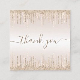 Champagner Glitzer Dripping Elegant Danke, Cream Quadratische Visitenkarte