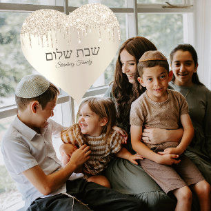 Champagner-Glitzer Driving Hebrew Shabbat Shalom Herz-Aufkleber