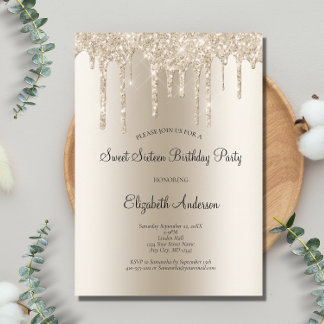 Champagner Glitzer Tropfen Glam Sweet 16 Geburtsta Einladung