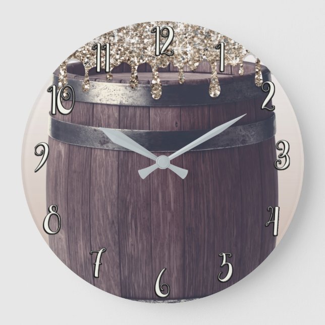 Champagner Glitzer Tropfen Rustikales Glam Bauernh Große Wanduhr (Vorderseite)