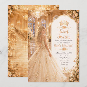 Champagner-Gold-Ballsaal Sweet Sixteen Einladung