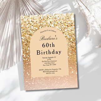 Champagner Gold Blush Pink Glitzer 60. Geburtstag Einladung