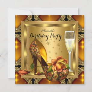 Champagner Gold Braune Absätze Elegante Geburtstag Einladung