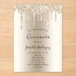 Champagner Gold Driving Glitzer Quinceanera Acryleinladungen