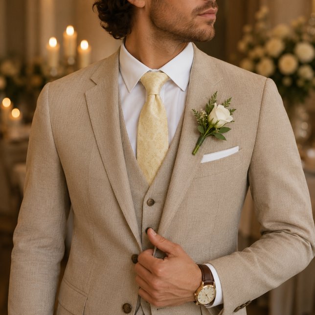 Champagner-Gold Floral Damast Krawatte (Von Creator hochgeladen)
