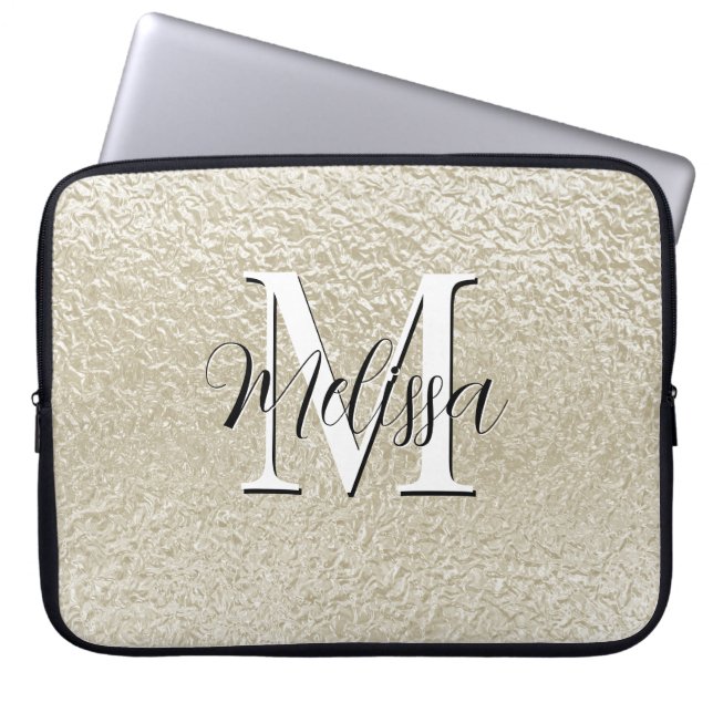 Champagner Gold Foil Modernes Monogramm Laptopschutzhülle (Vorderseite)