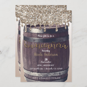 Champagner-Gold-Glitter-Drip-Rustikal-Quinceañera  Einladung