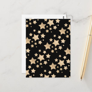 Champagner-Gold-Glitter-Funkelsterne Muster schwar Postkarte