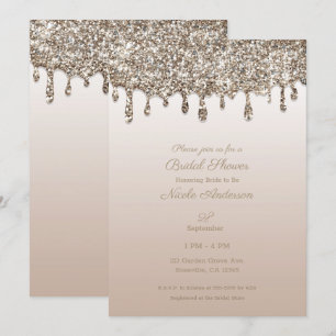 Champagner Gold Glitter Tropf Glam Brautparty Einladung