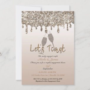 Champagner-Gold-Glitter-Tropf-Glamour-Hochzeitsdus Einladung