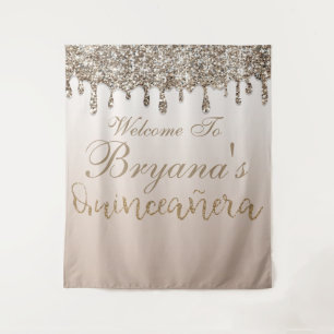 Champagner Gold Glitter Tropfen Quinceañera Hinter Wandteppich