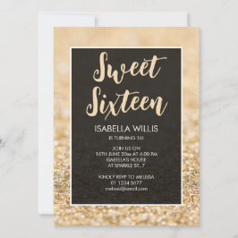Champagner Gold Glitzern Sweet 16 elegante Schrift Einladung