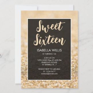 Champagner Gold Glitzern Sweet 16 elegante Schrift Einladung